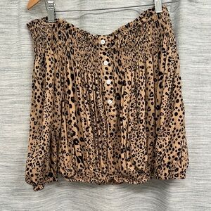 Leopard Print Smocked Off-Shoulder Top